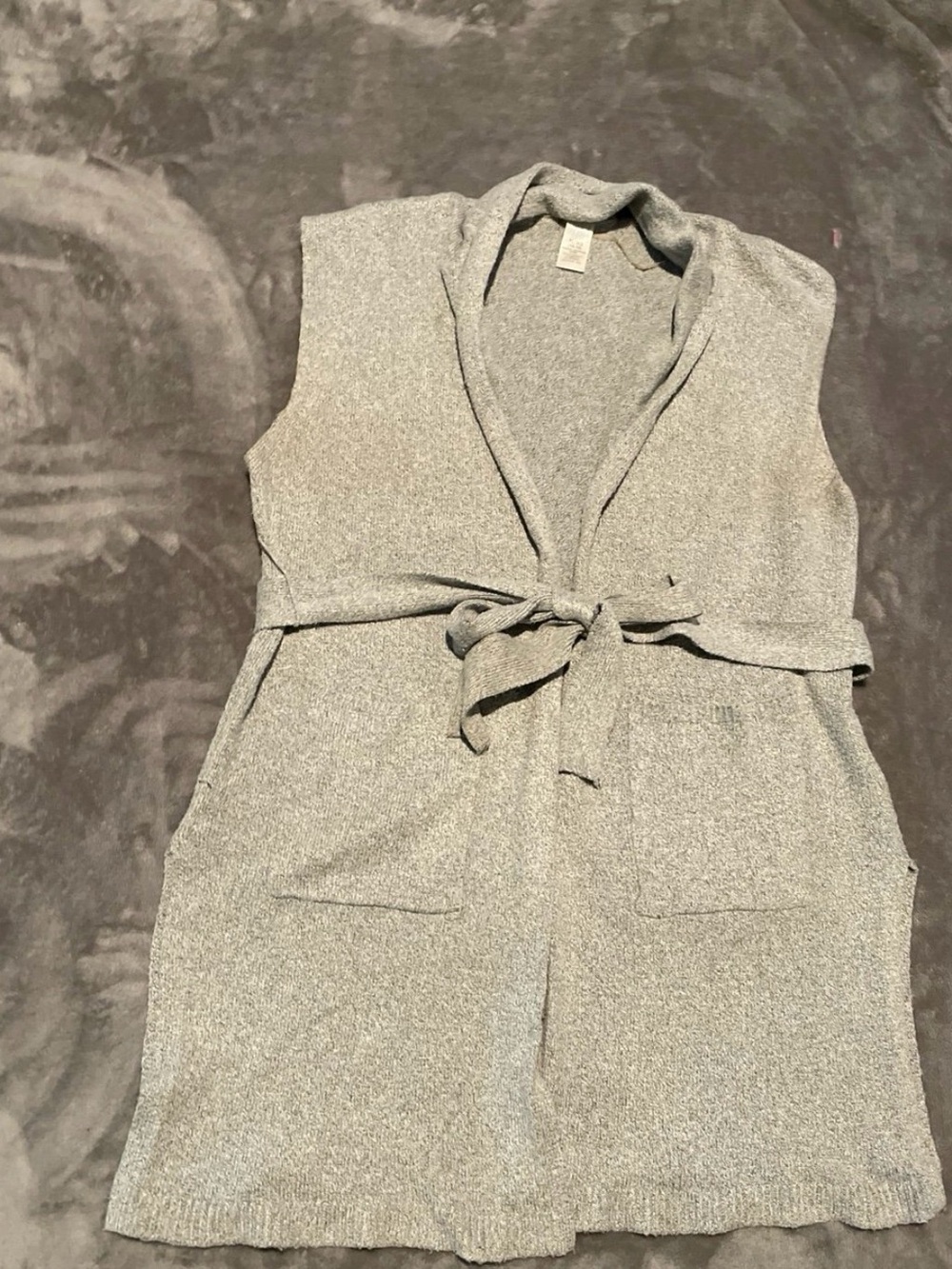 Sleeveless Tie-Waist Cardigan Vest - Gray
